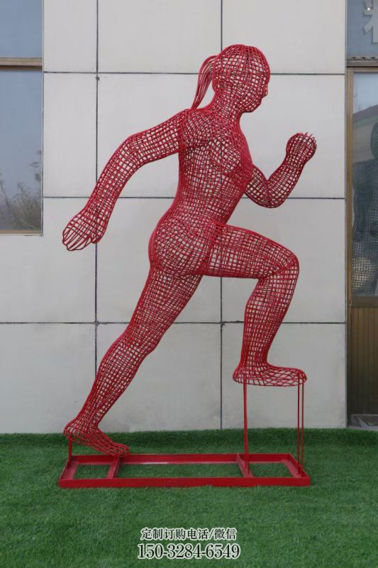 镂空运动员雕塑选用，美陈雕塑，铁艺烤漆体育人物雕塑