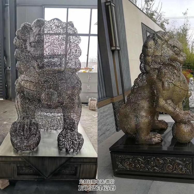 编织狮子雕塑定价，透雕动物雕塑，镂空不锈钢狮子雕塑