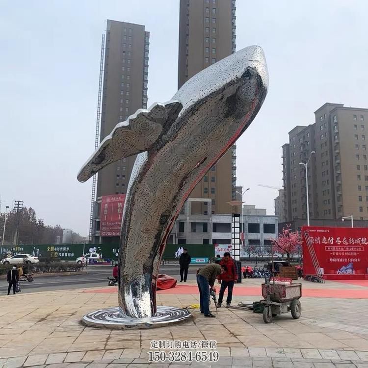 大型鲸鱼雕塑，镂空灯光原理，动物广场摆件